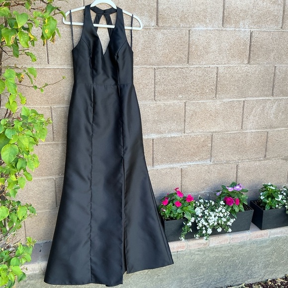 NWT Alfred Sung V-Neck Halter Satin Trumpet Dress Gown Size 6 D761 Black Party - Picture 3 of 10